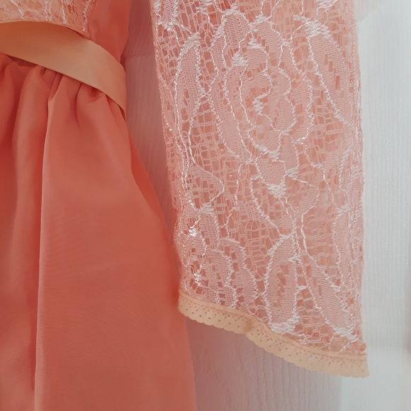 Girl' Peach Long Sleeve Lace Dress - Picture 6 of 10